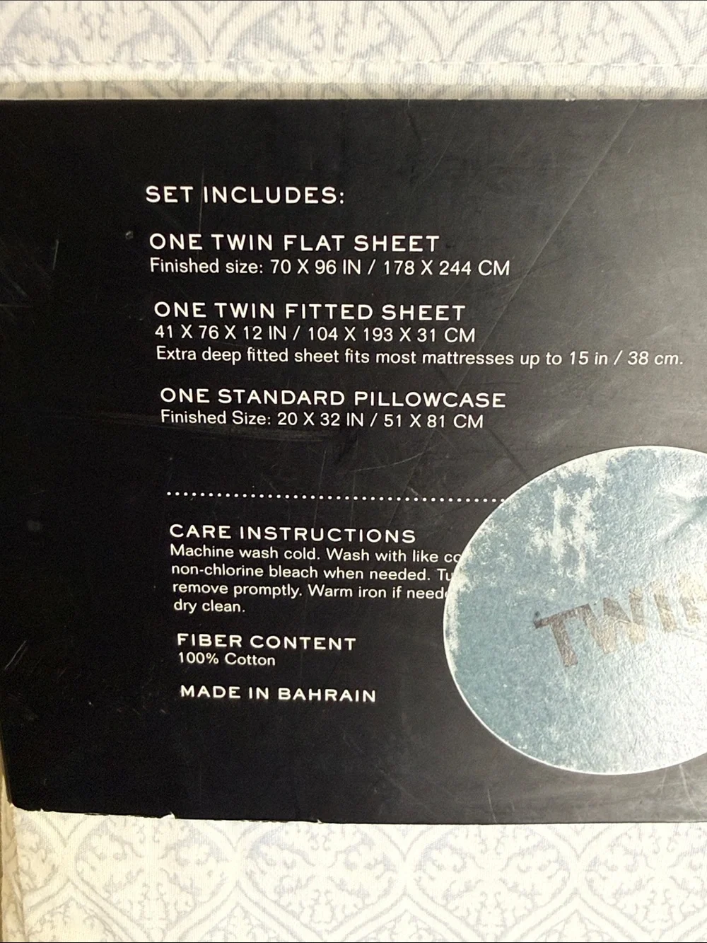 Lauren Ralph Lauren Twin Sheet Set - White with Light Gray Medallion 100% Cotton